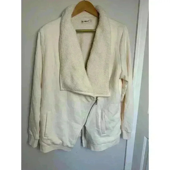 EUC Blank NYC Sherpa Cream zip cardigan sweater jacket Size L Cozy Thick Sherpa - Picture 3 of 7